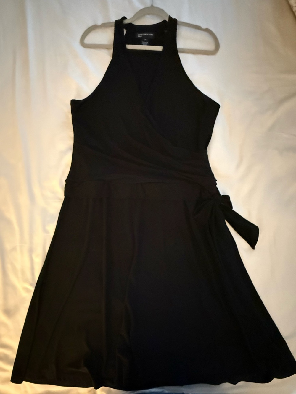 Jones New York Black Wrap-Front Midi Dress with Side Bow